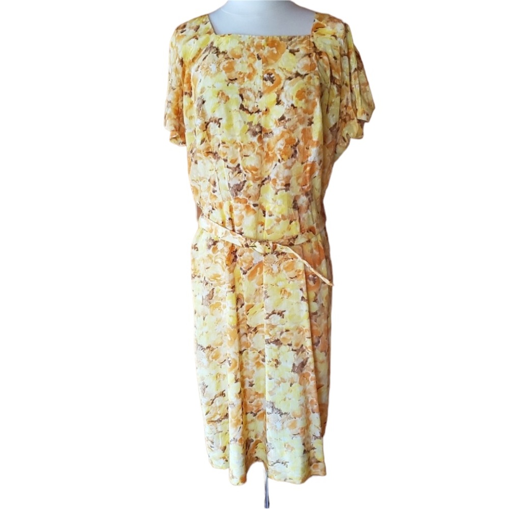 1950s/60s Nysila‎ Badista Yellow Floral Silk? Dress